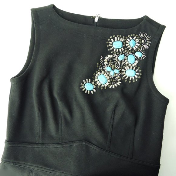 Tory Burch dress XS black turquoise blue embellished logo zip elegant classy - Picture 4 of 10